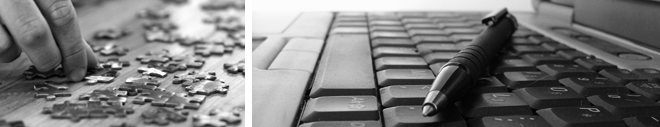 Puzzle und Stift auf PC-Tastatur